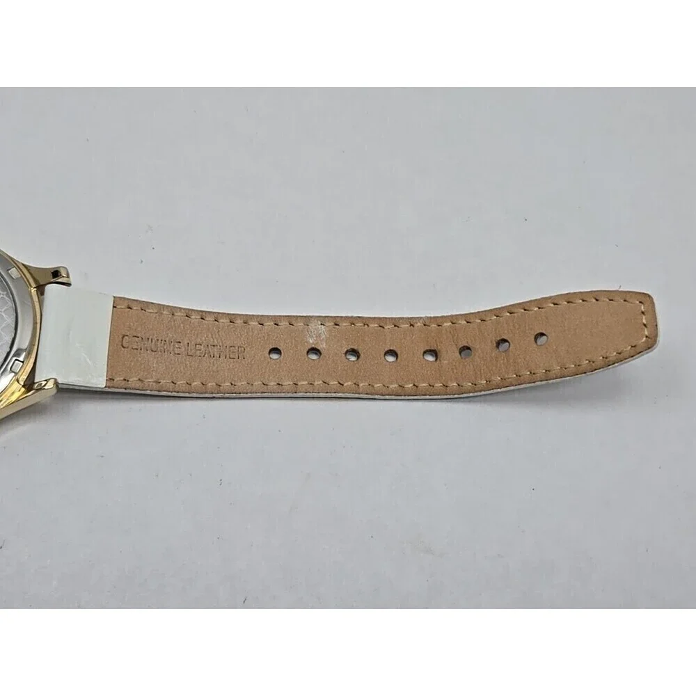 Kenneth Cole New York Lattice Dial Gold Womens Watches White Leather New Battery